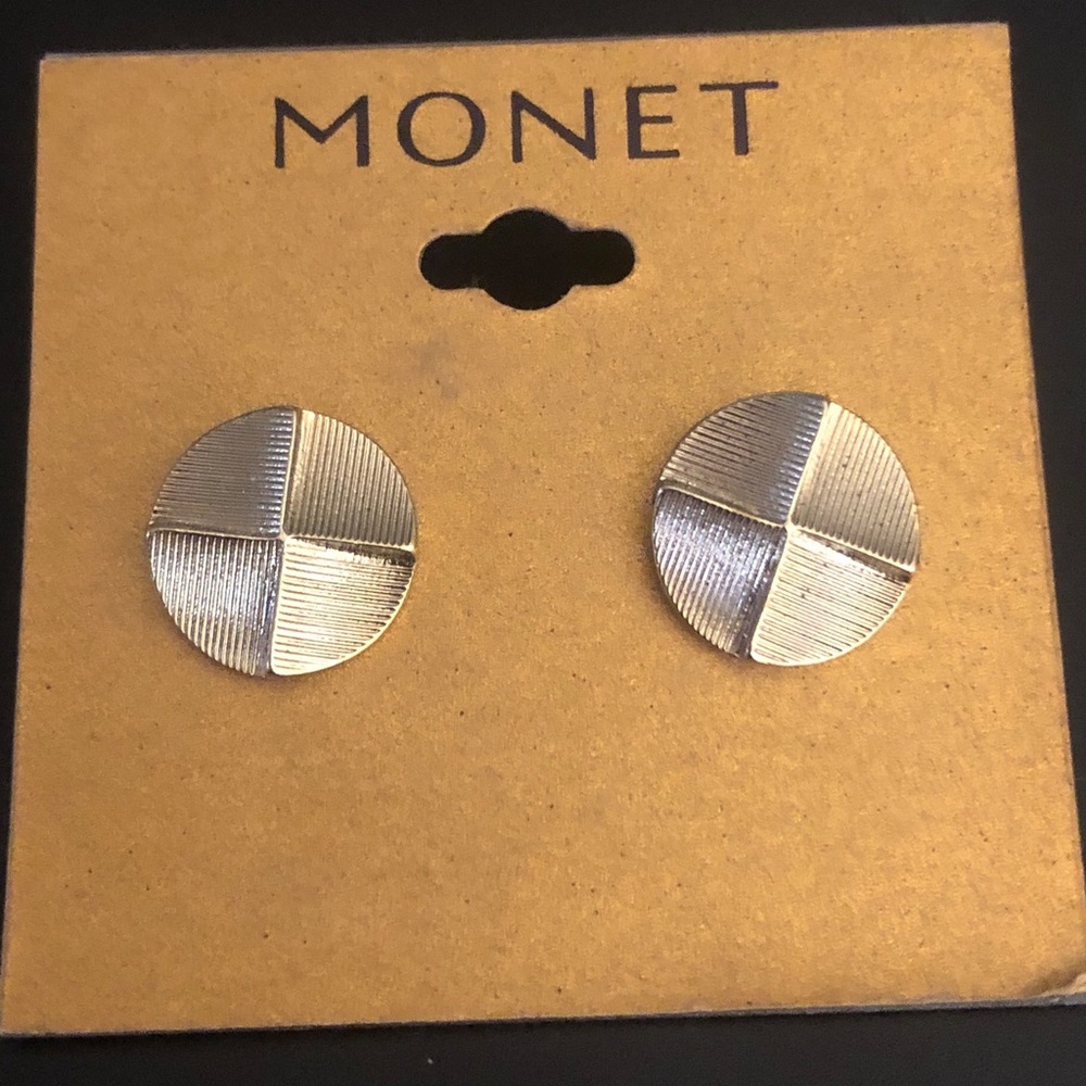 NWT Monet Earrings- Matte Gold tone.  Textured button muted gold tone